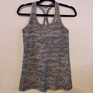 Lululemon Athletica White and Gray Patterned Tank Top with Pink Accents